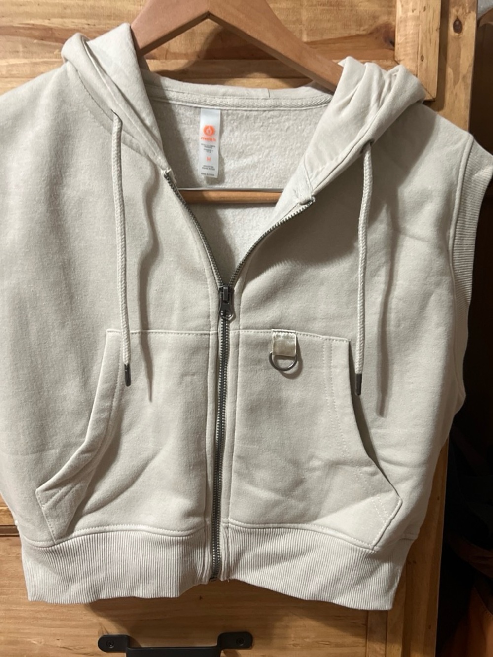 Womens Sleeveless Zip Hoodie Vest - Cream
